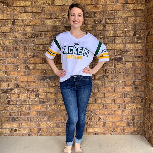PINK Victoria's Secret Tops - Green Bay Packers PINK White Jersey T-Shirt